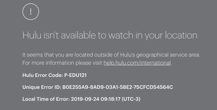Hulu isn't available to watch in your location. Hulu Error Code P-EDU-121